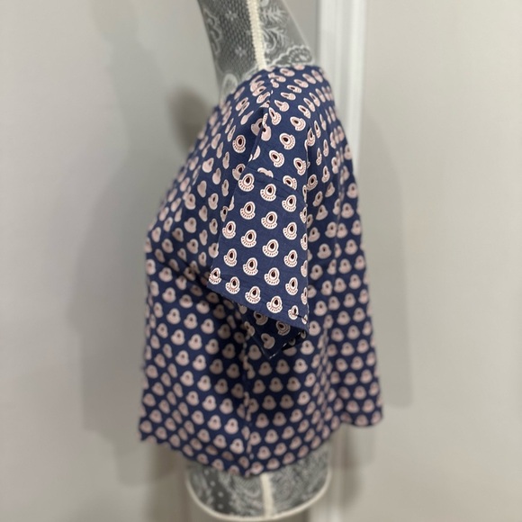 Womens S/M Cotton Boxy Lightweight blue/ red Repeat Oval Abstract Pattern Blouse - Picture 14 of 15